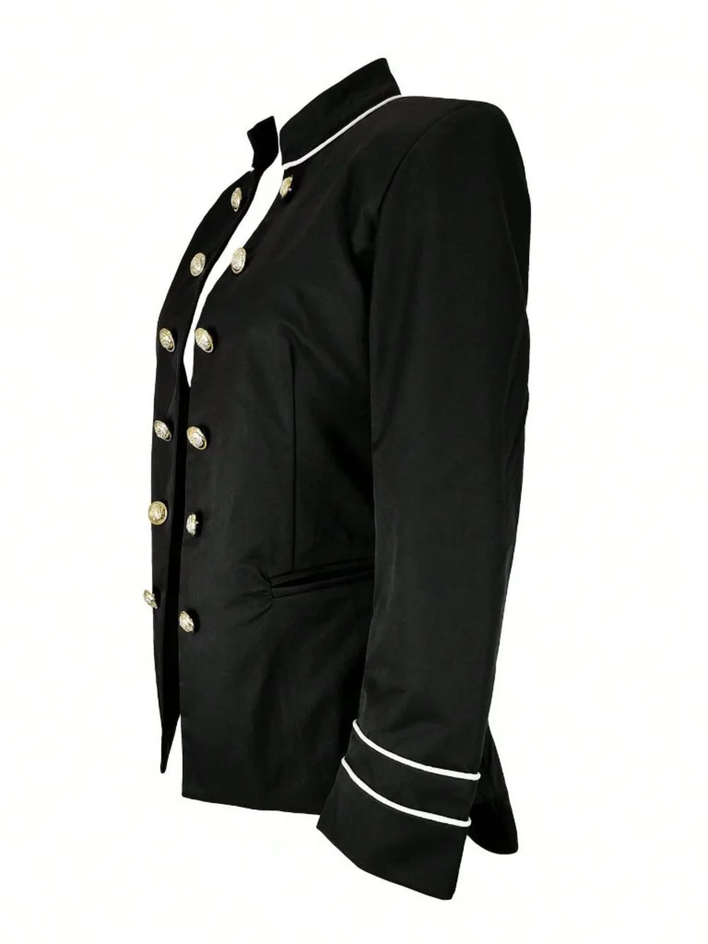 Black Elegant Women's Front-Buttoned Double-Breasted Slim-Fit Blazer - Picture 5 of 6